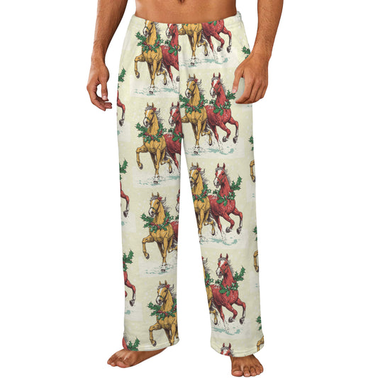 Horses at Christmas Men's Flannel Pajama Trousers (Model Sets 02)(Made in Queens)