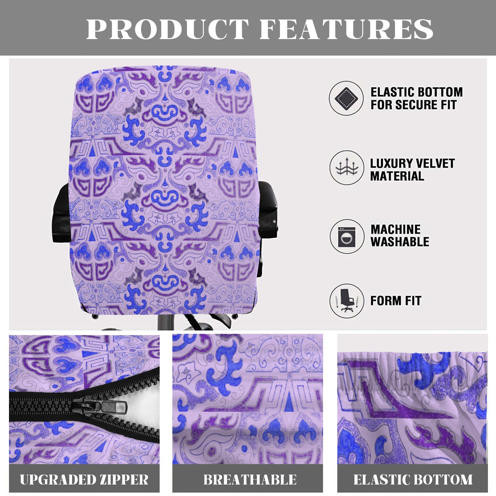 Purple Tribal Pattern Office Chair Cover (Made in the USA)