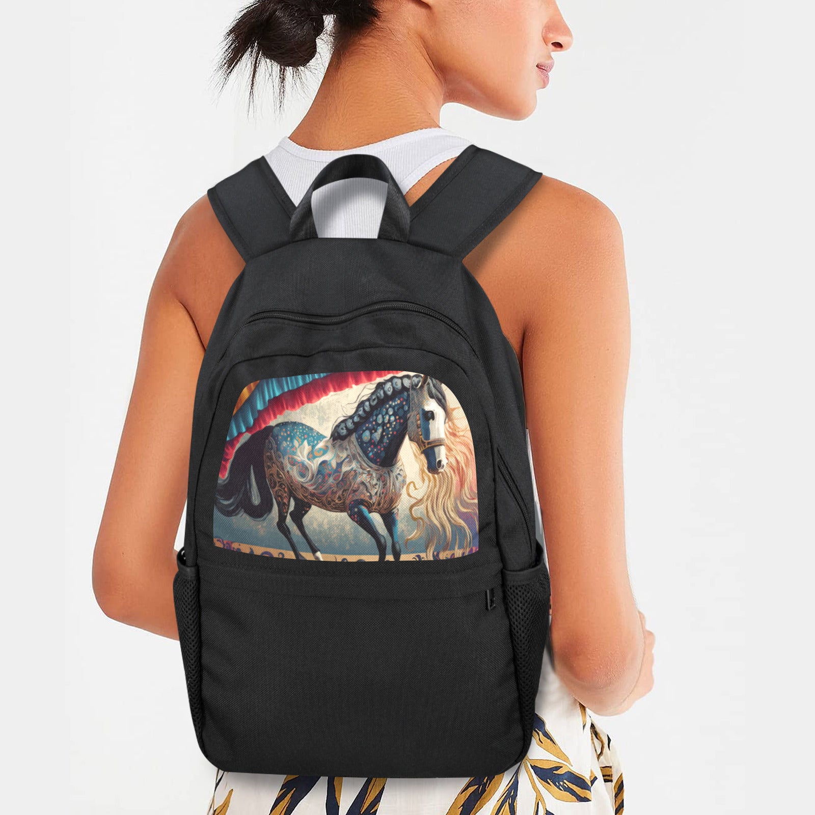 Bejeweled Horse Casual Backpack (Upper Part Printing) (Model 1753)