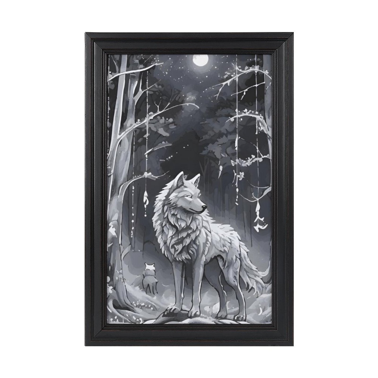 Ethereal Wolf in the Moonlight Framed Vertical Canvas Wall Art Print - 16