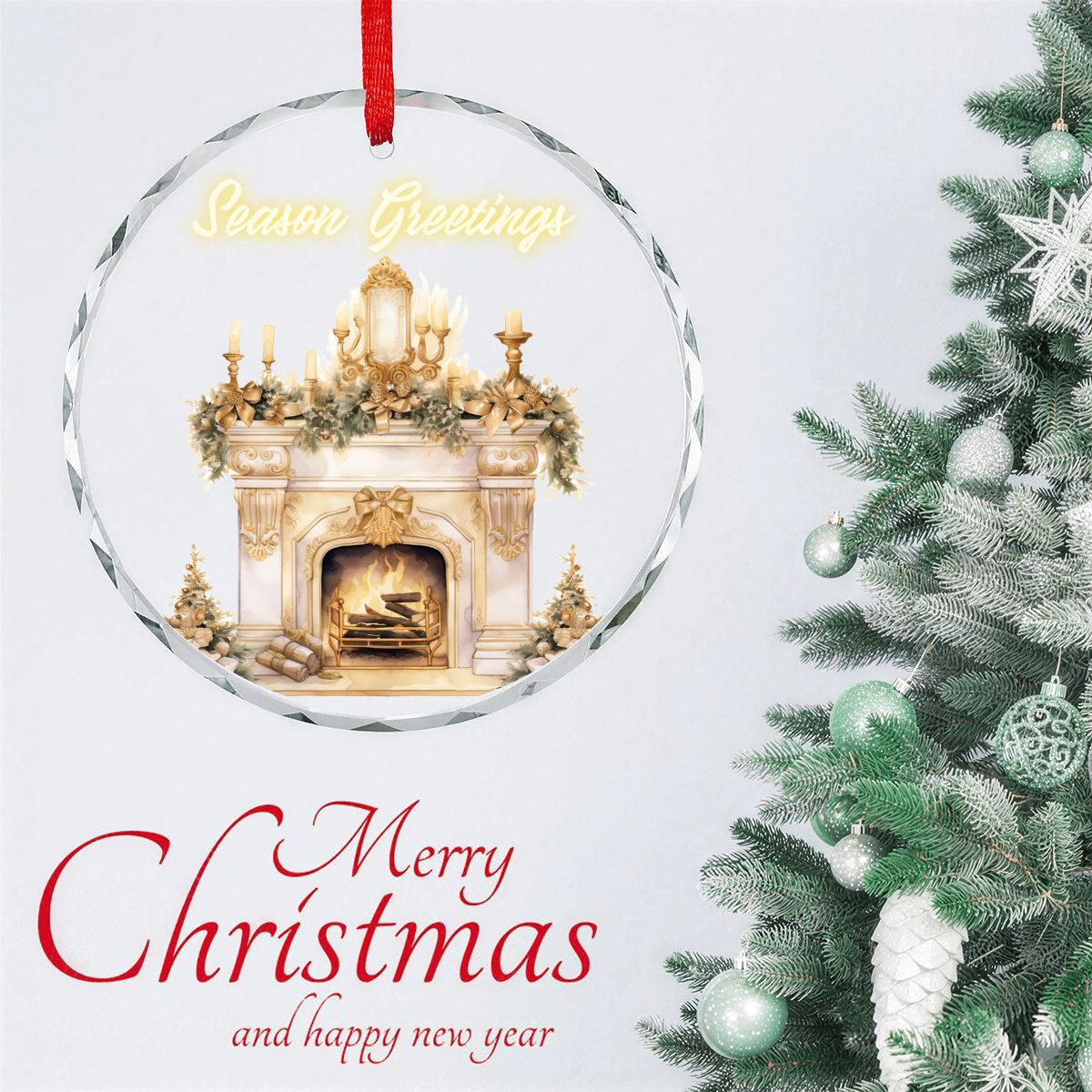Round Glass Christmas Ornament (Made in USA) Golden Particle Deer With Sparkling Antlers On Black Background sianybdesignsChristmasfireplaceElegantGoldChristmassoft48dc604134c4417aa8042fd49c201560