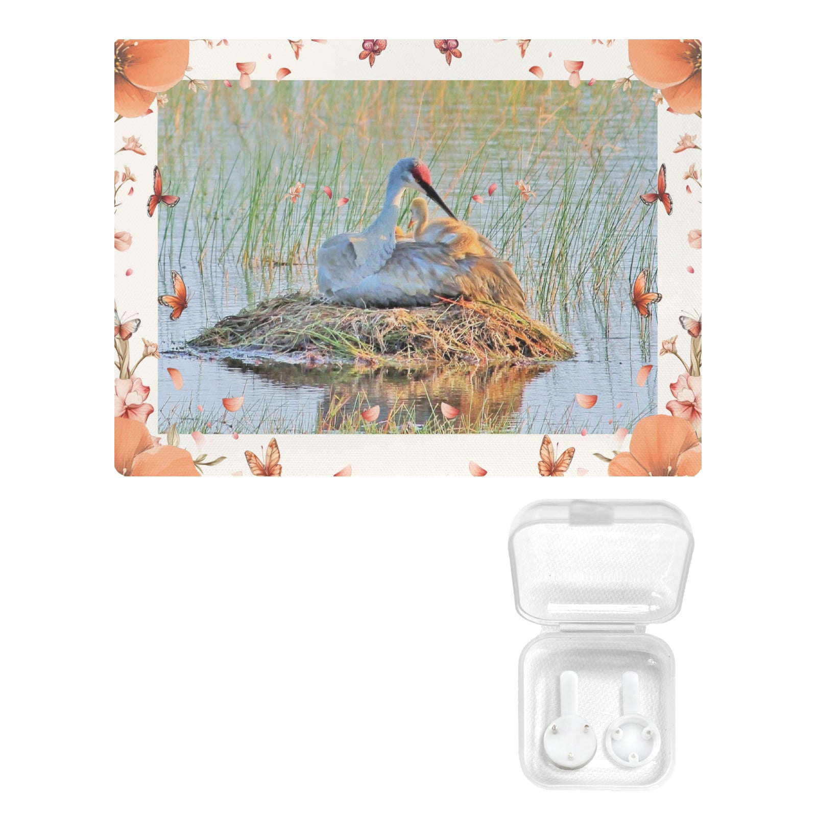 Sandhill Crane with Flower Border Frame Canvas Print 24