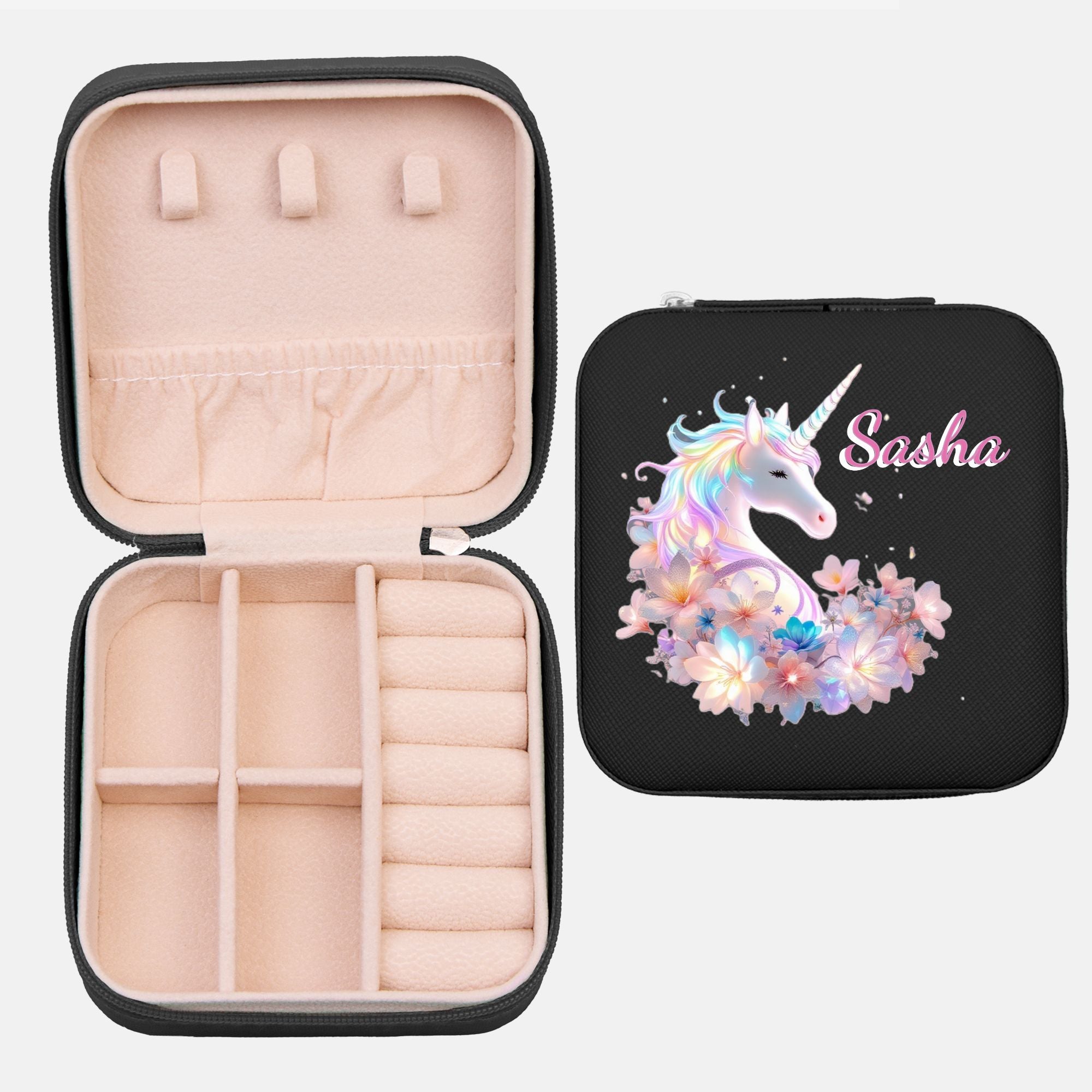 Beautiful Unicorn Jewelry Box Travel Case with Custom Name