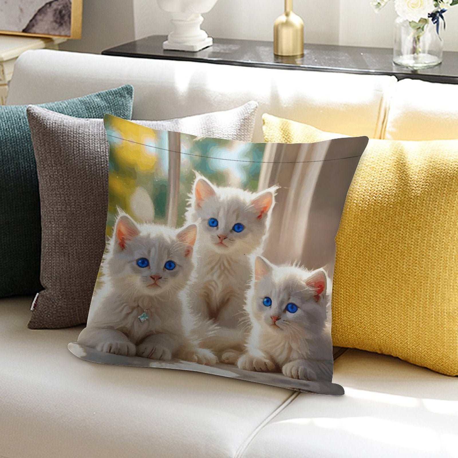 Fluffy White Kittens with Blue Eyes Ultra-Soft Pillowcases - 18