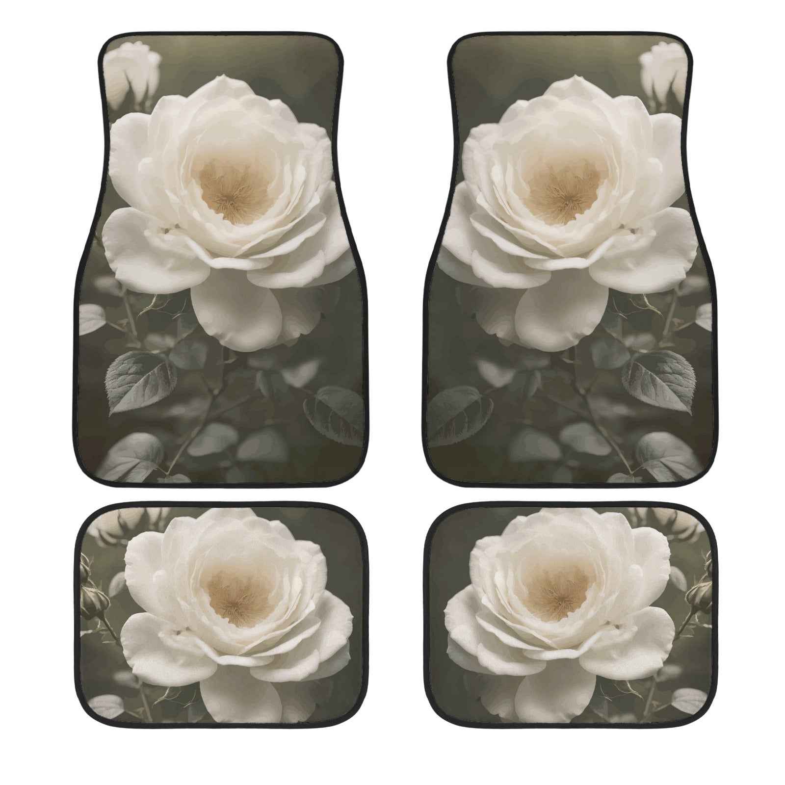 White Rose 4-Piece Car Floor Mats | Ships from USA