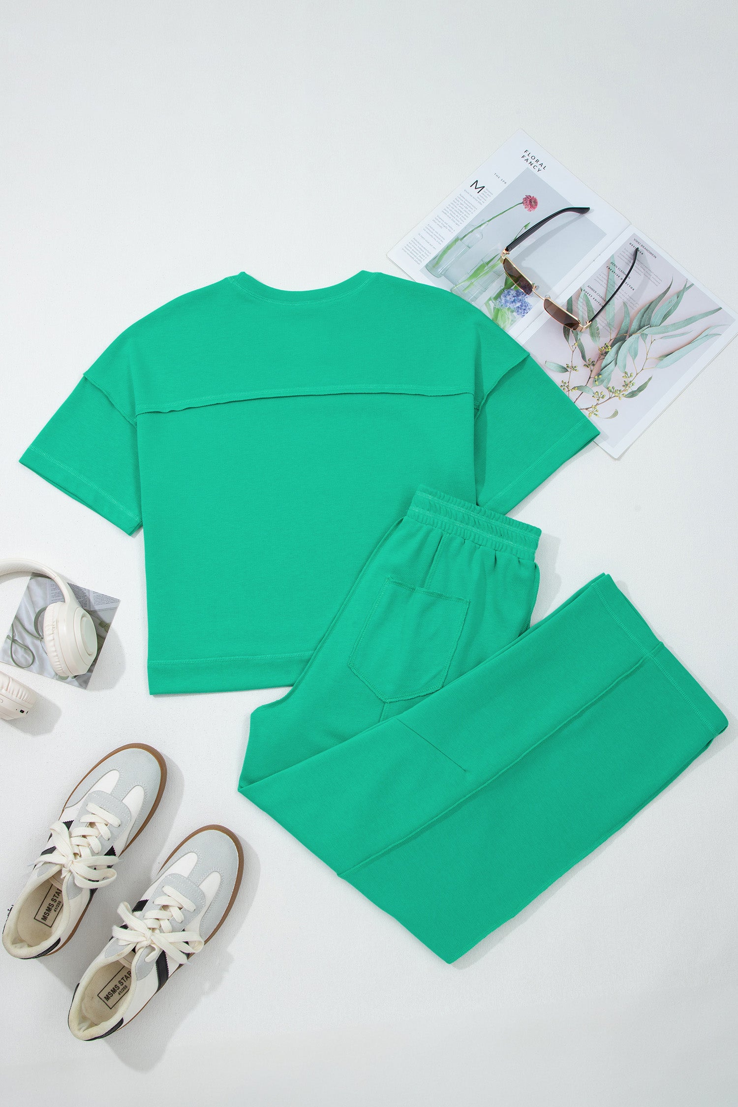 Rose Red Drop Shoulder Boxy Tee and Barrel Pants Set