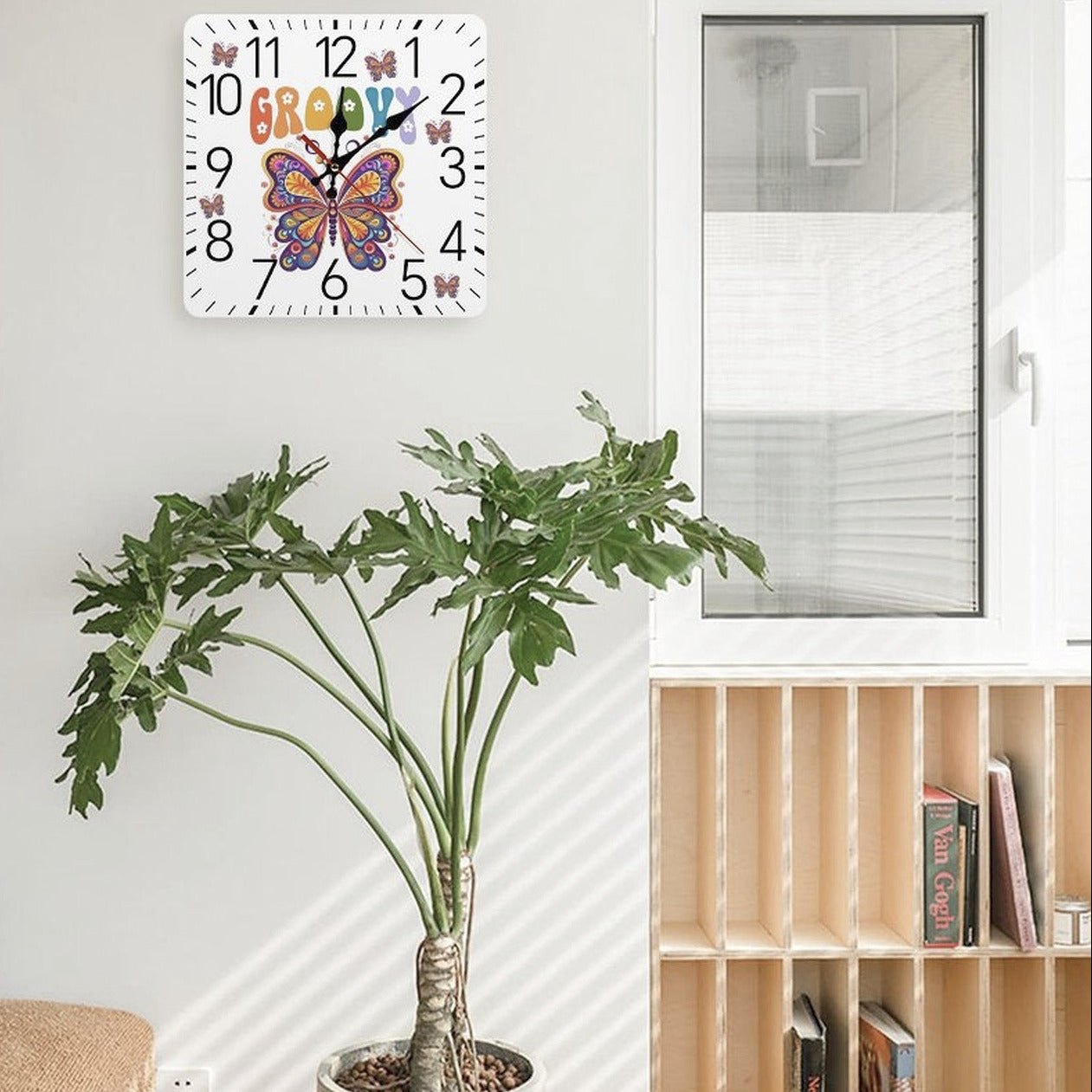 Groovy Butterfly Square Wall Clock with Numbers - Made in the USA