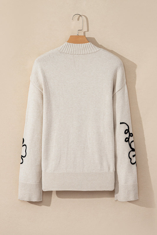Floral Stitch Mock Neck Sweater