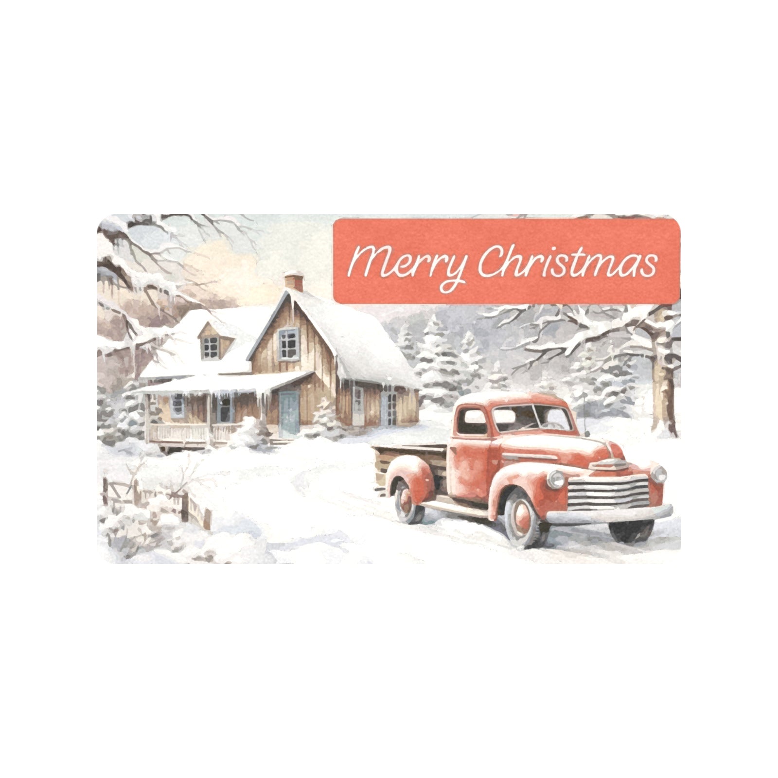 Vintage Truck Christmas Rubber Bath Mat