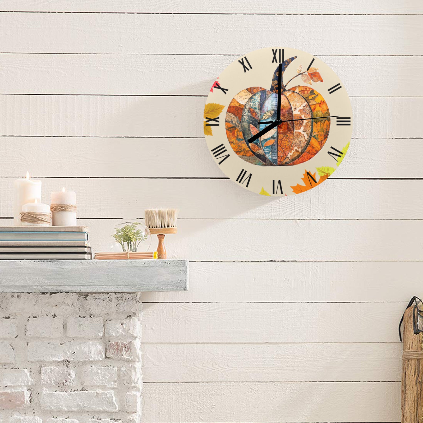 Fall Decor Pumpkin Round Wall Clock(Made in USA)