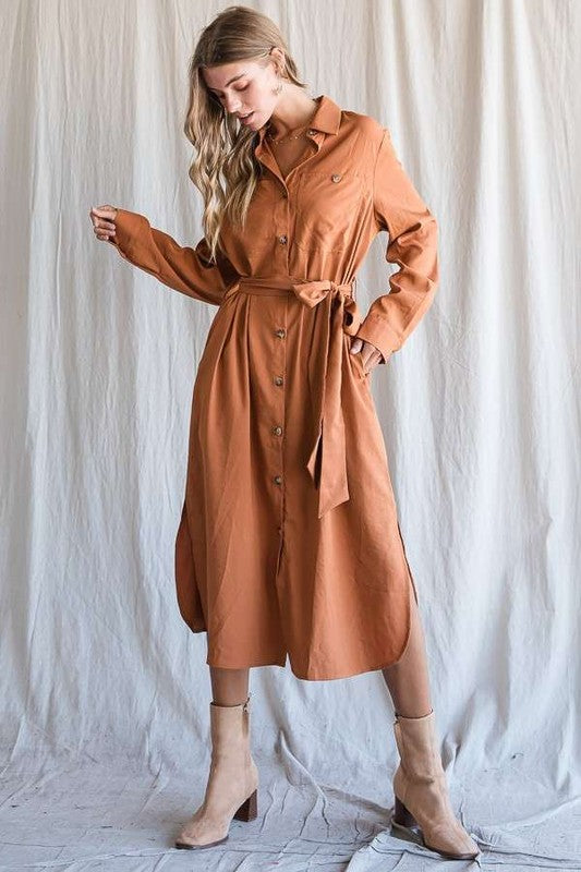 Women's Plus Size Button Down Shirt Midi Dress