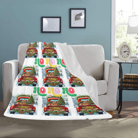 Ho Ho Ho Vintage Red Truck Ultra-Soft Micro Fleece Blanket (Made in USA)