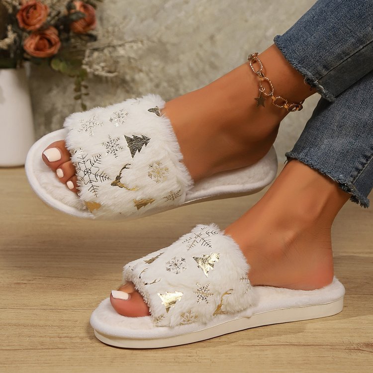 Women's Snowflakes Winter Open Toe House Slippers