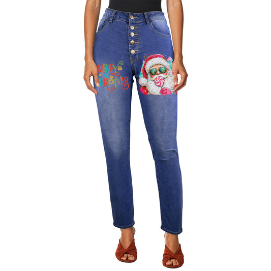 Merry Christmas Santa with Sucker Women's Jeans (Front Printing) (Model L75)