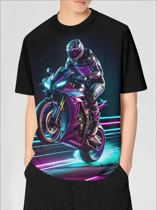 Men's Motorcycle Doing Wheelie Short Sleeve Graphic T-shirt