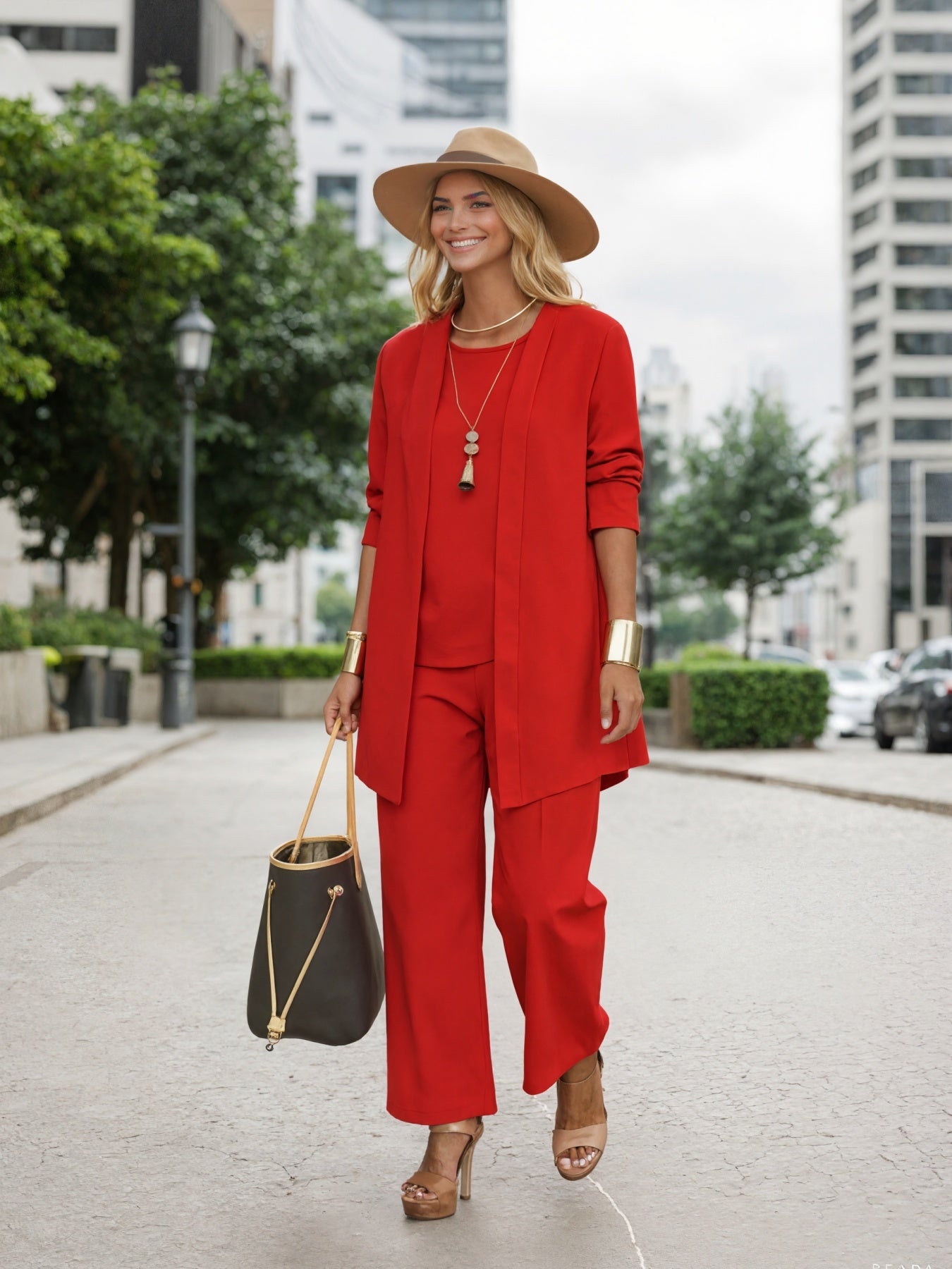 Women’s Red 3-piece Loose Outfit Pants Set