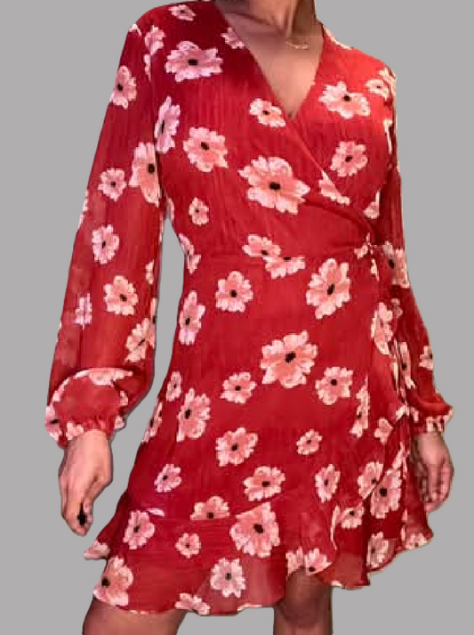 All in Favor Burgundy Wrap Short Dress - size M