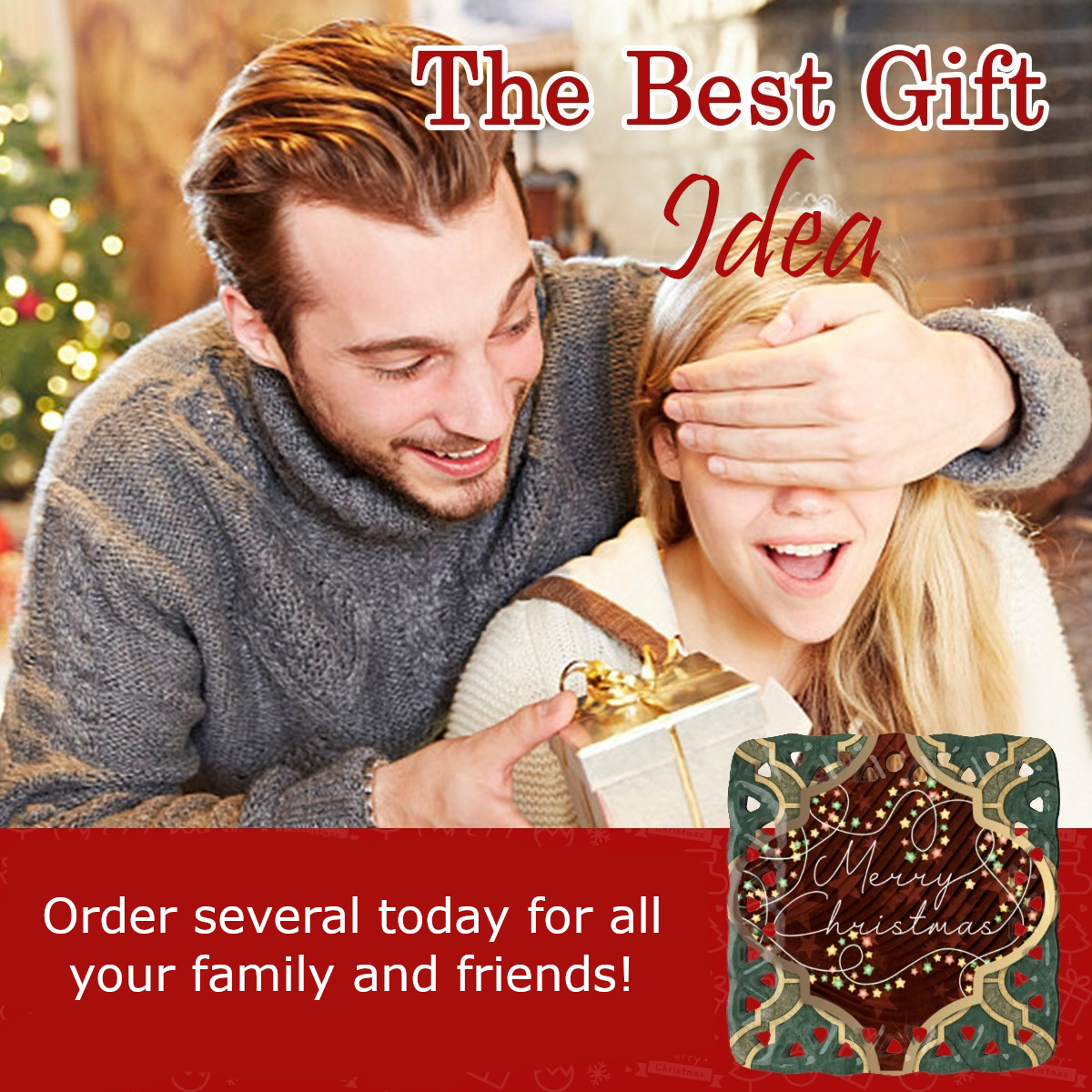 Merry Christmas Arabasque Design Square Pierced Ceramic Ornament