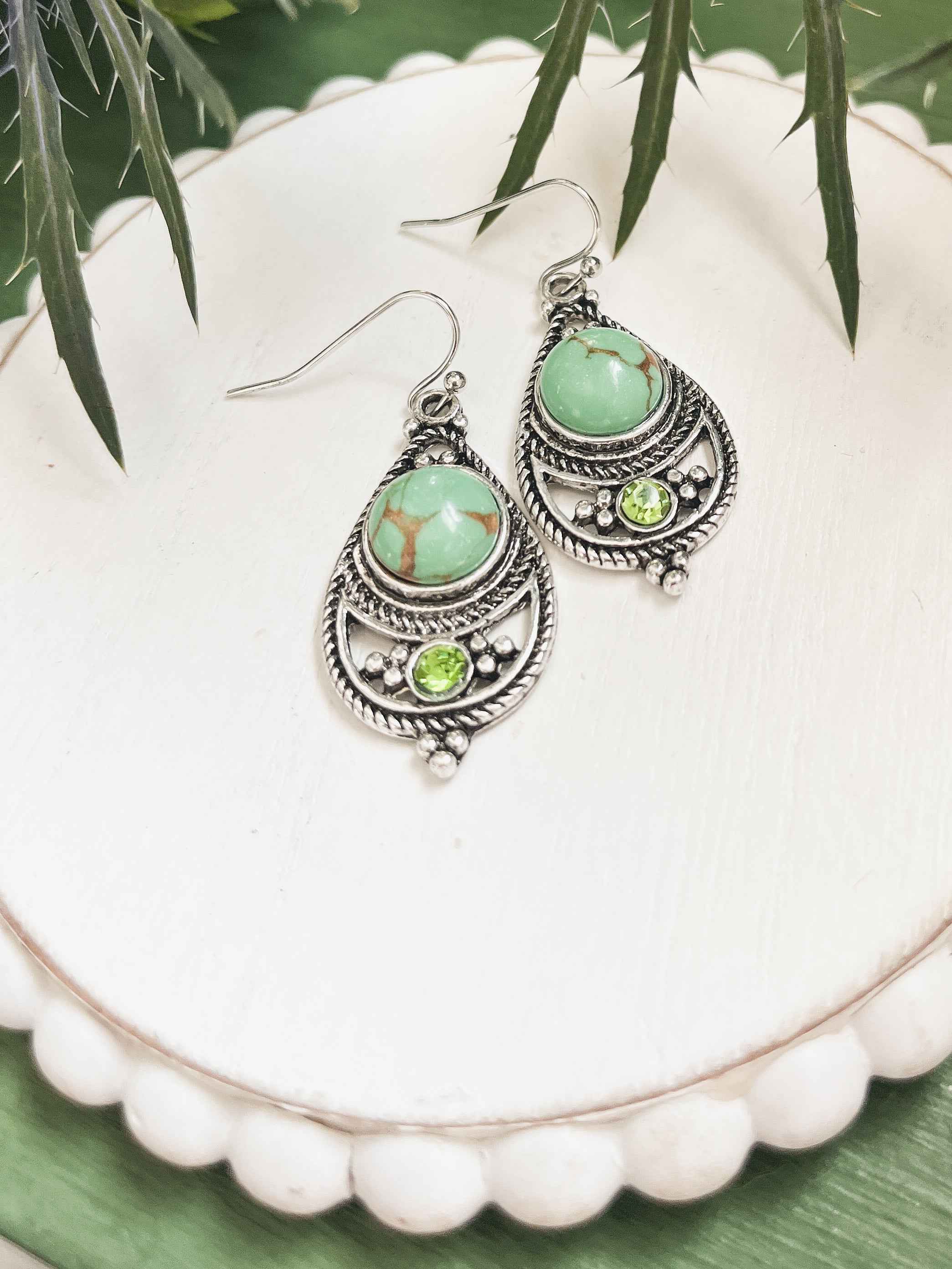 Beautiful Green and Silver Drop Earrings