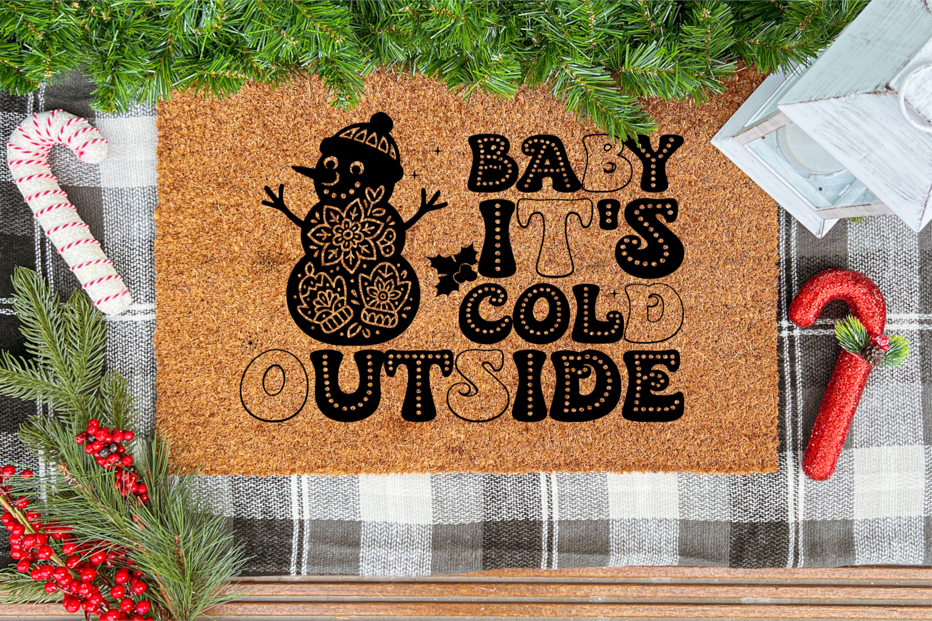Baby It's Cold Outside Snowman Outdoor Bristle Door Mat