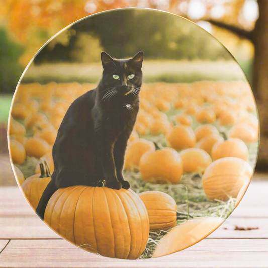 Black Cat in Pumpkin Patch Fall 10" Dinner Plate