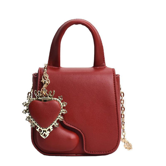 Heartfelt Charm Messenger Bag - Trendy Small Square Bag with Heart Charm