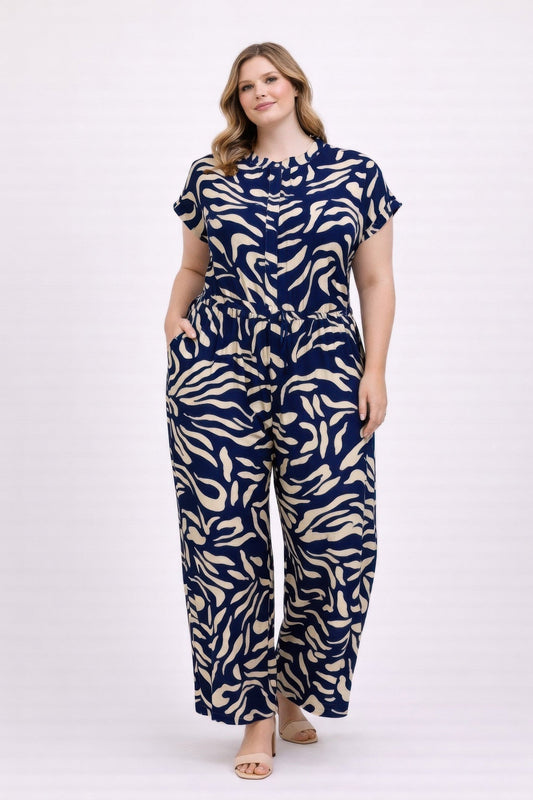 Plus Size Abstract Print Jumpsuit