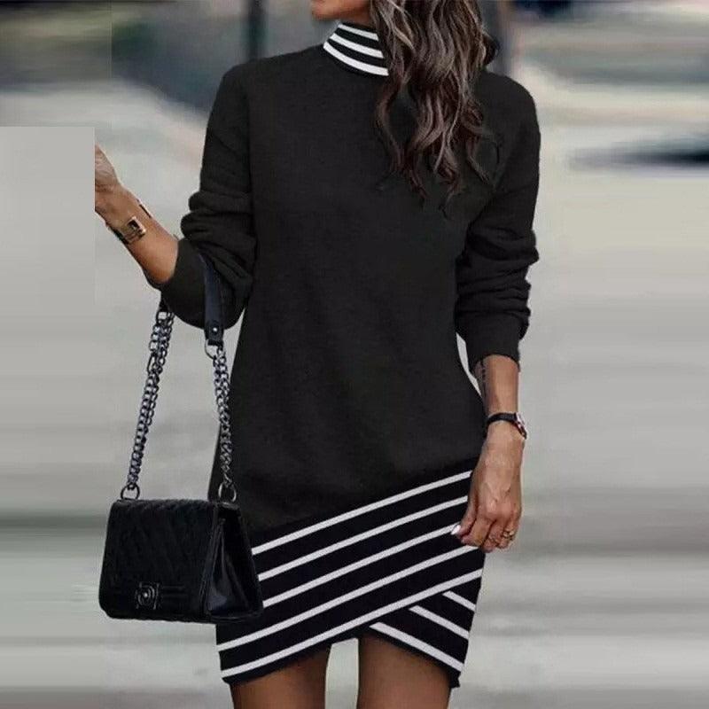 Wild West Chic Long-Sleeved High-Neck Irregular Dress for Cowgirls