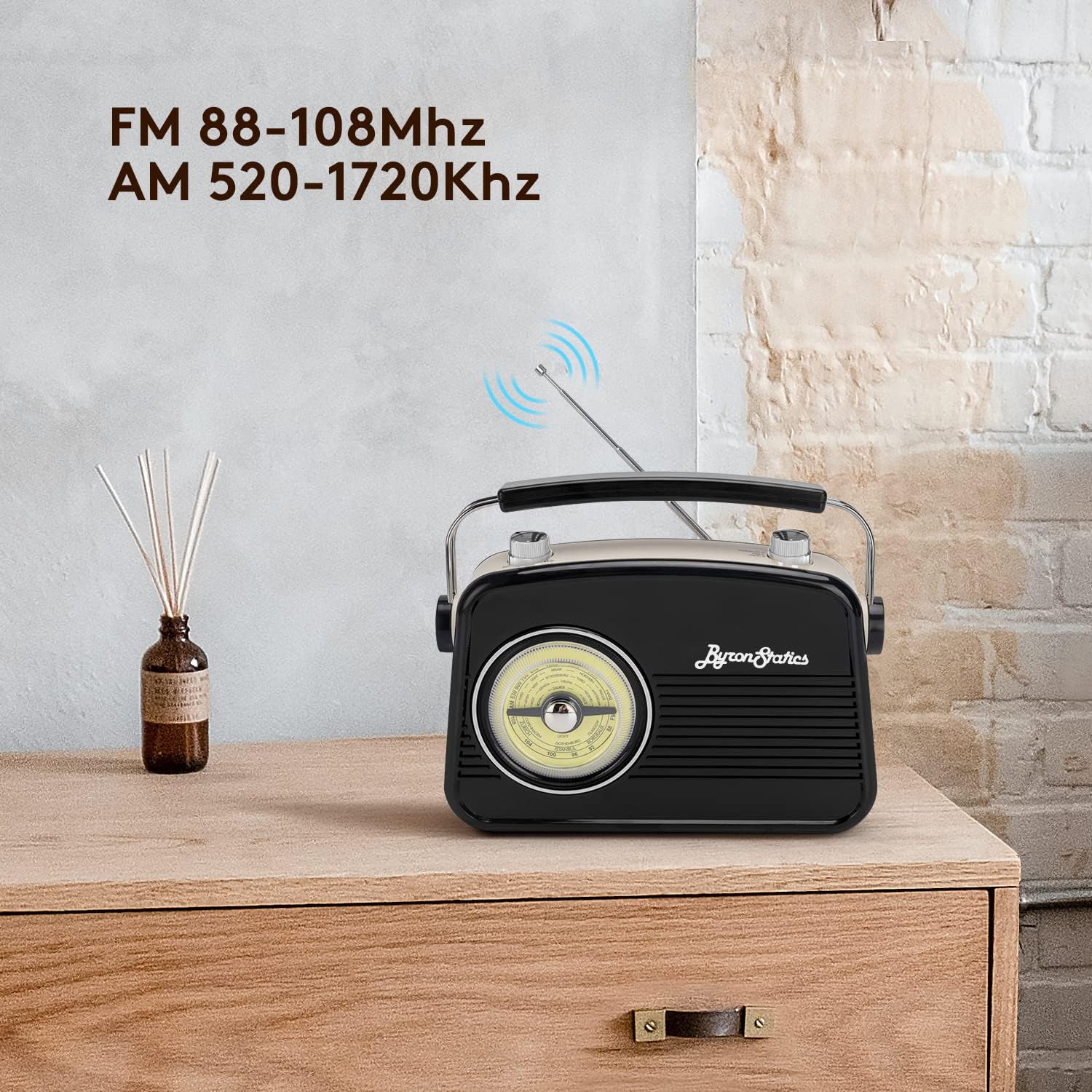 Small Portable Retro Black AM/FM Radio Bluetooth Speaker with Large Tuning Dial