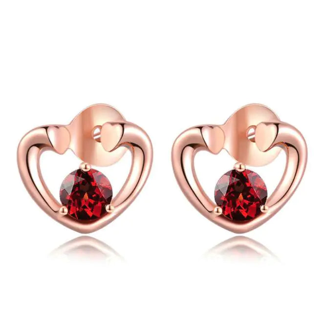 Heart Shaped Rose Gold Gemstone Studs in 925 Silver