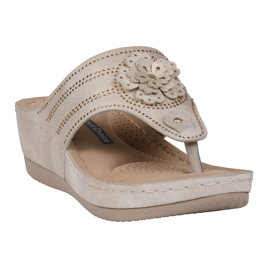 Women's Cora Light Gold Embellished Floral Wedge Sandals