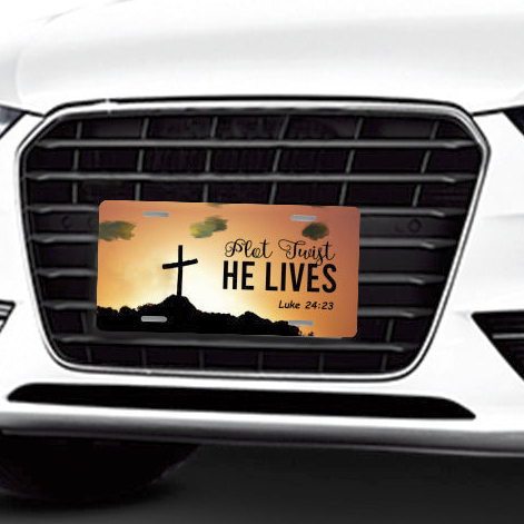 Plot Twist He Lives Faith Based Aluminum Vanity License Plate Auto Accessory