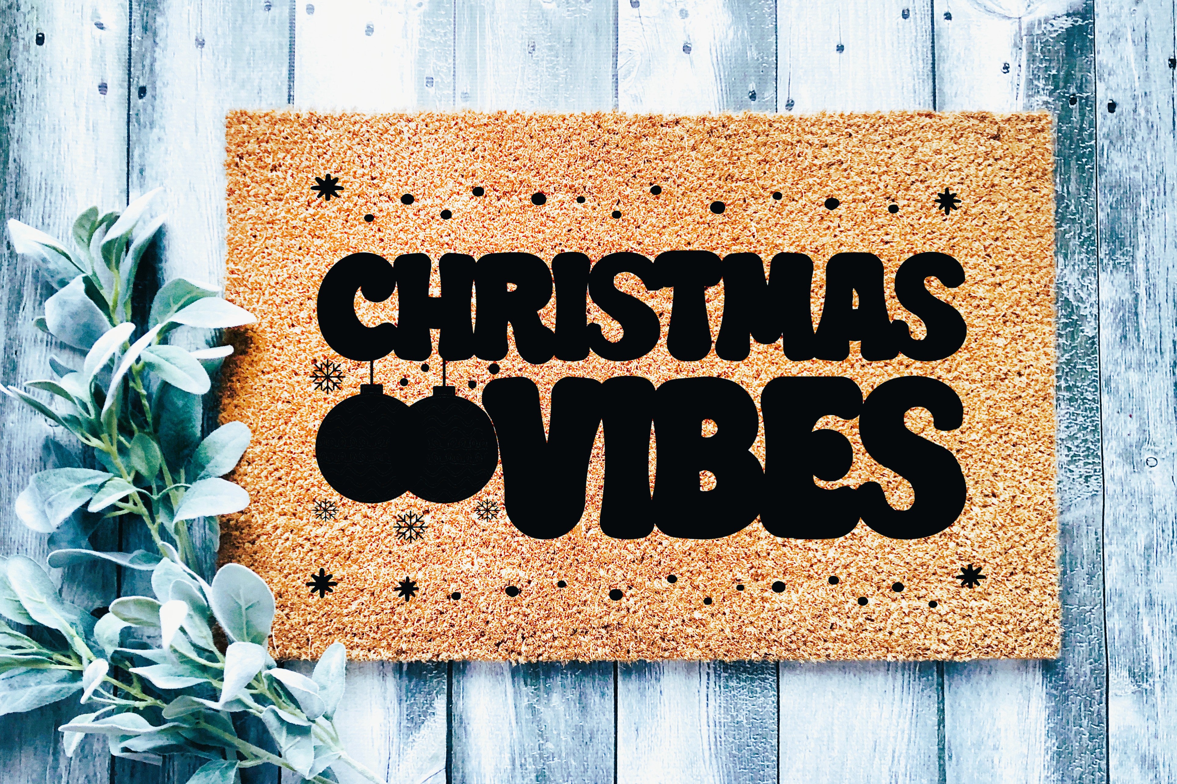 Christmas Vibes with Ornaments Outdoor Bristle Doormat