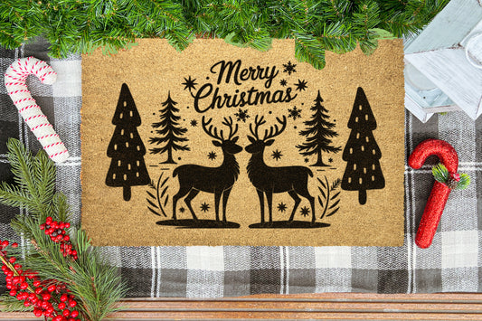 Merry Christmas Deers Outdoor Bristle Doormat