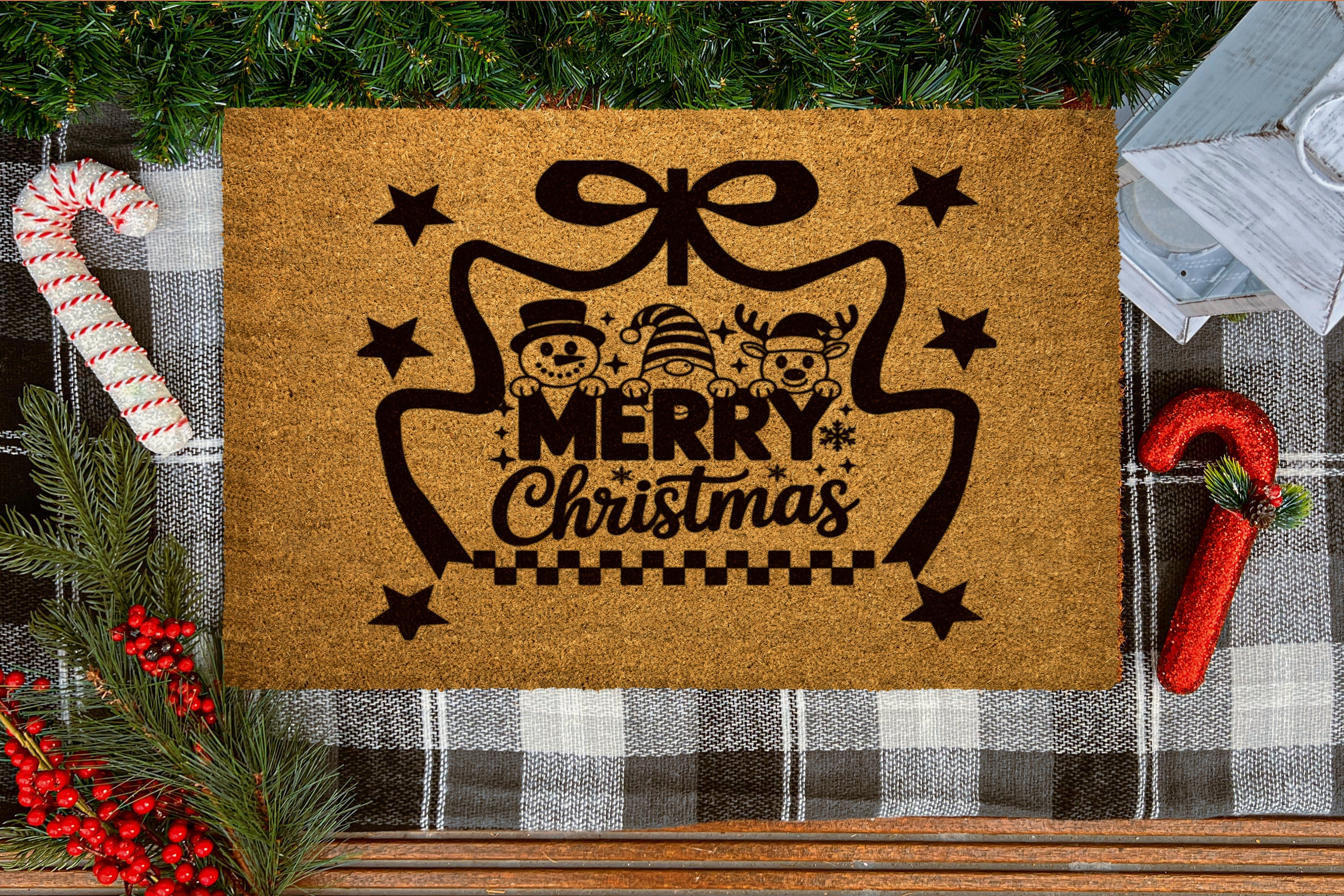 Merry Christmas Characters Outdoor Bristle Doormat