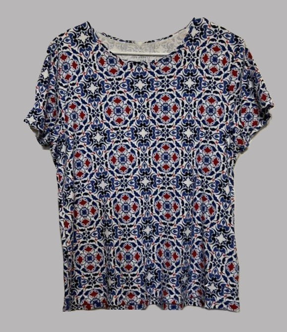 Croft & Barrow Red White & Blue Short Sleeve Blouse - size PL