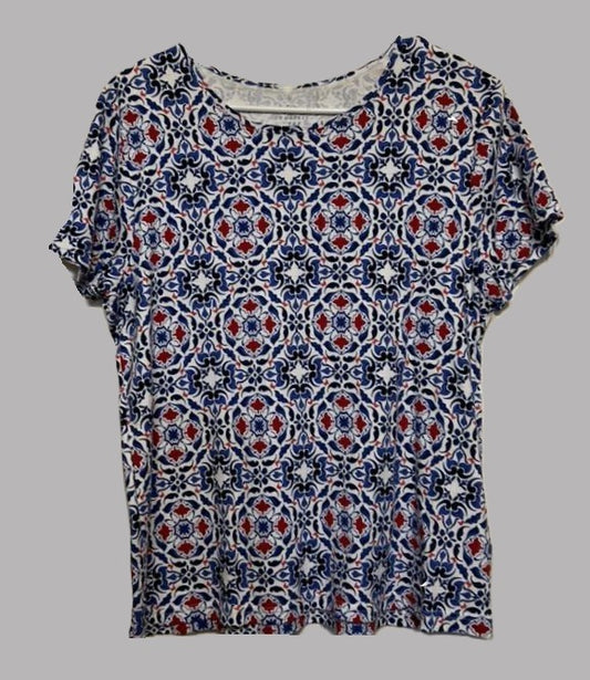 Croft & Barrow Red White & Blue Short Sleeve Blouse - size PL