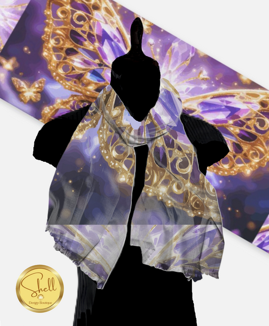 Purple Crystal Butterfly Pashmina Scarf