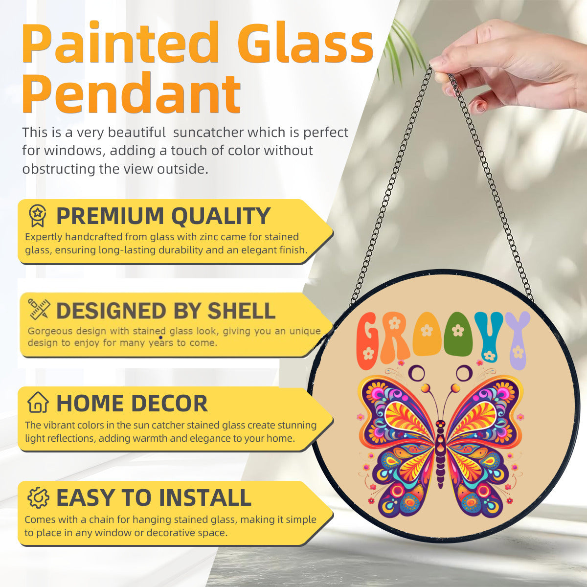Groovy Retro Butterfly Glass Suncatcher