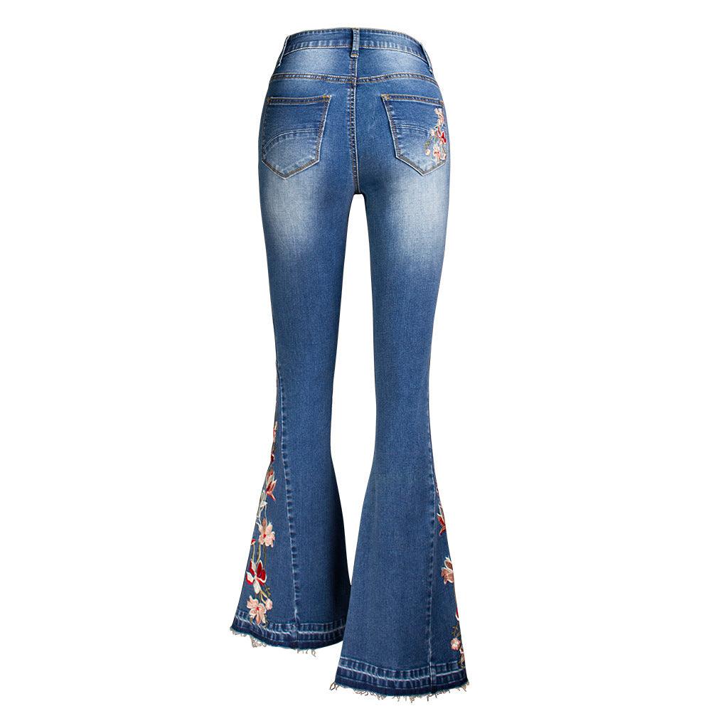 Flared Leg Embroidered Denim Jeans | Cowgirl Style with a Floral Touch
