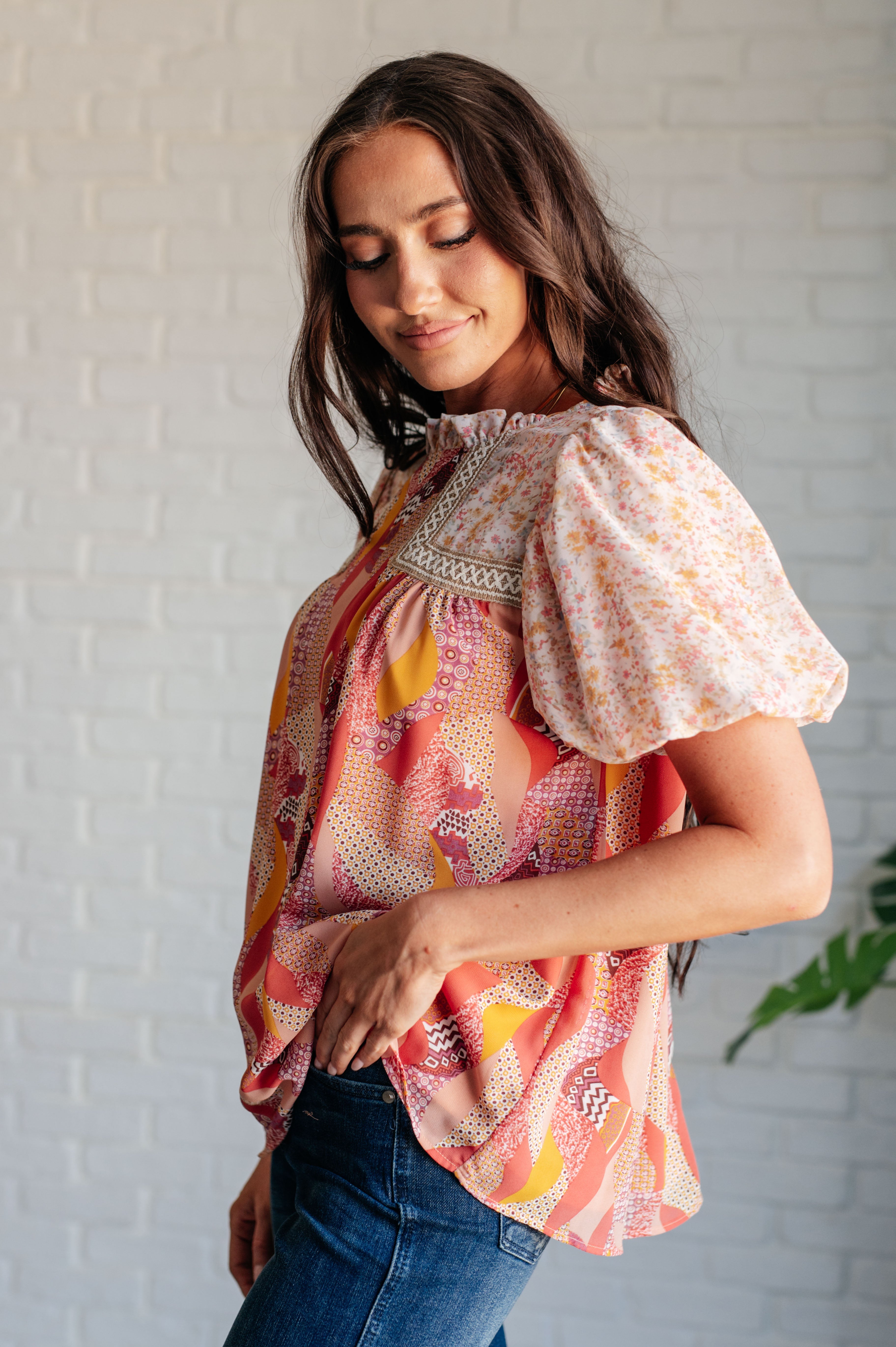 Day Dreamer Mixed Orange Floral Blouse