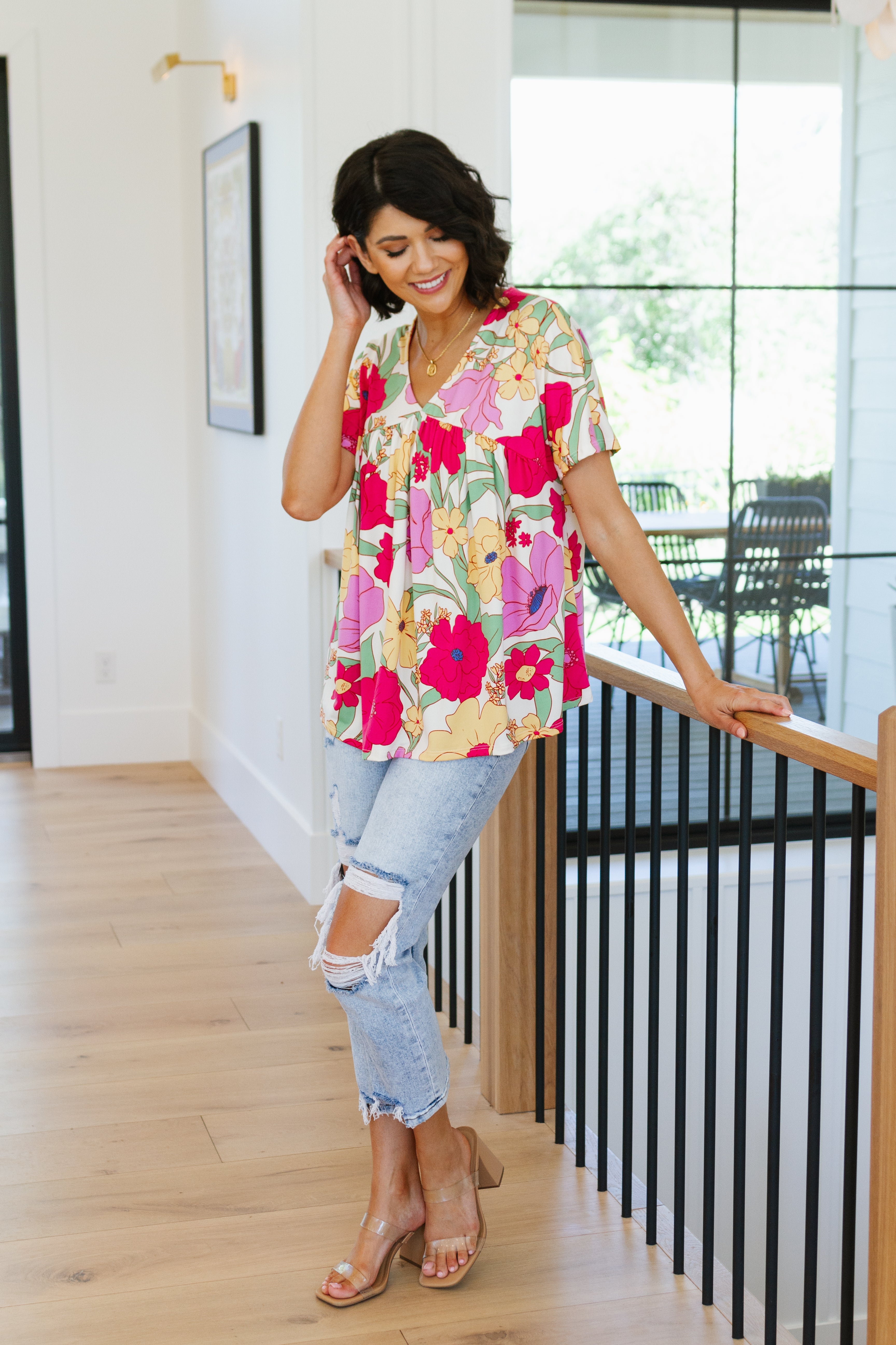 Do It Anyways Bold Red and Floral Floral Top