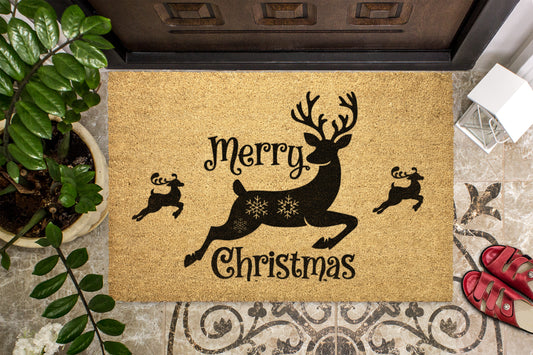Merry Christmas Deers Outdoor Bristle Doormat