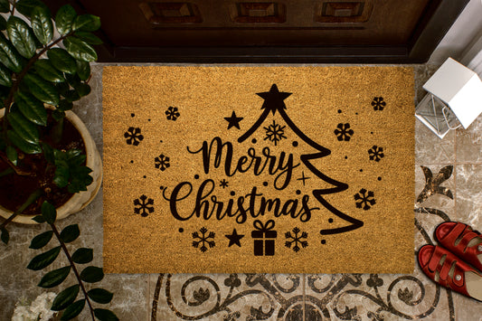 Merry Christmas Tree Outdoor Bristle Doormat