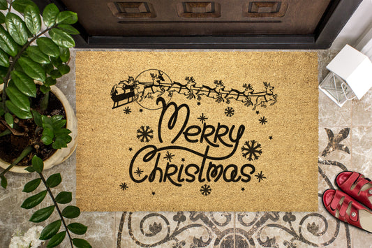 Merry Christmas Santa Reindeers Outdoor Bristle Doormat