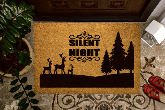 Silent Night Deer Scene Outdoor Bristle Doormat