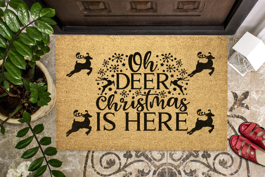 Oh Deer Christmas is Here Outdoor Bristle Doormat