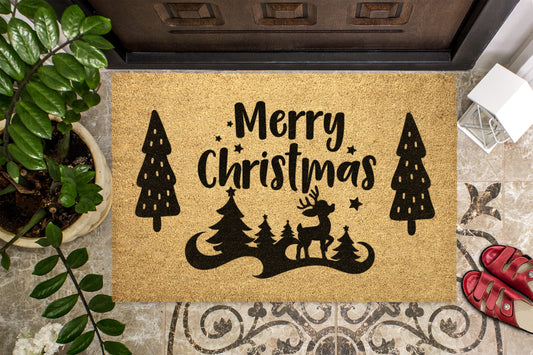 Merry Christmas Reindeer Outdoor Bristle Doormat