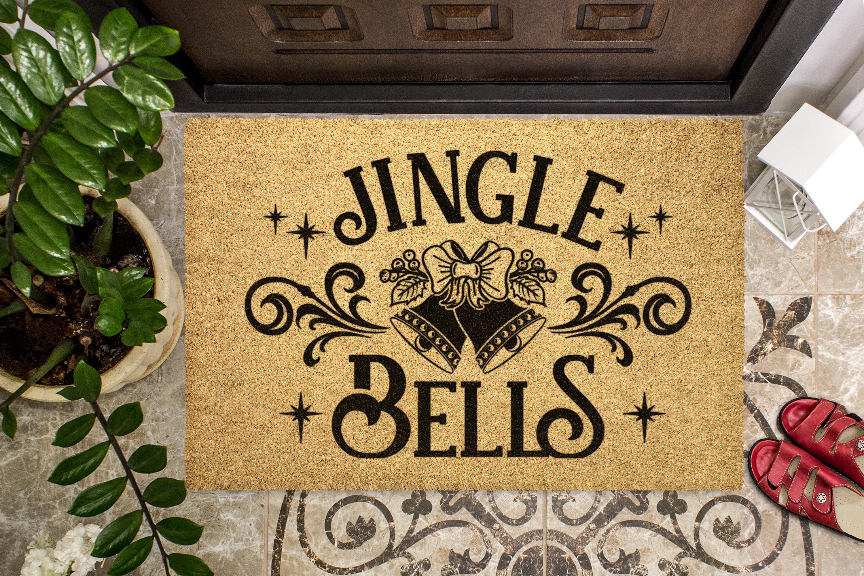 Jingle Bells Christmas Outdoor Bristle Doormat
