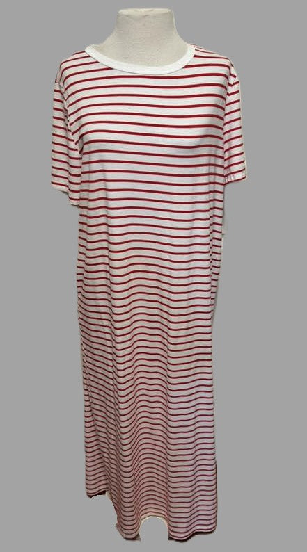 Women's Red & White Striped T-shirt Maxi Dress